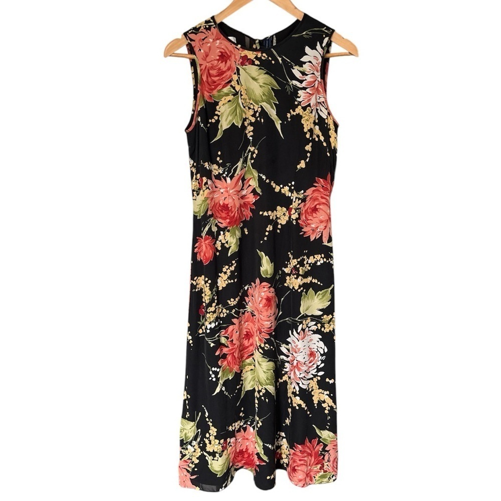 Talbots 100% Silk Floral Sleeveless Midi Dress Vibrant Whimsigoth P6 P8